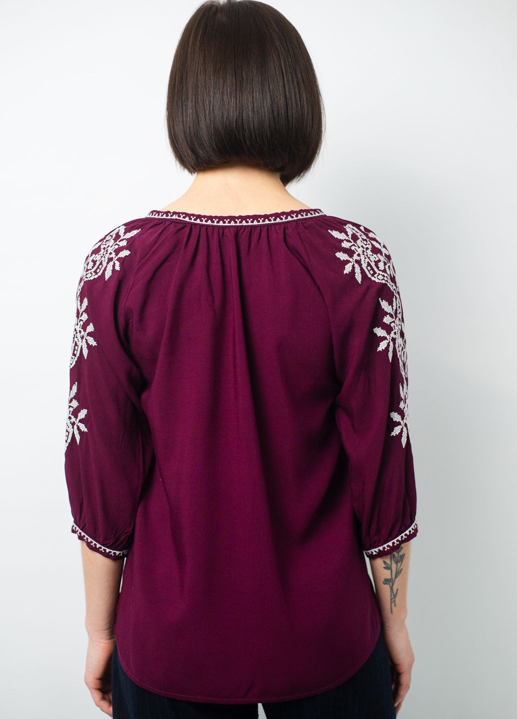 Бордовая вышиванка женская BeART узор цветочный свободная штапель (321783161)