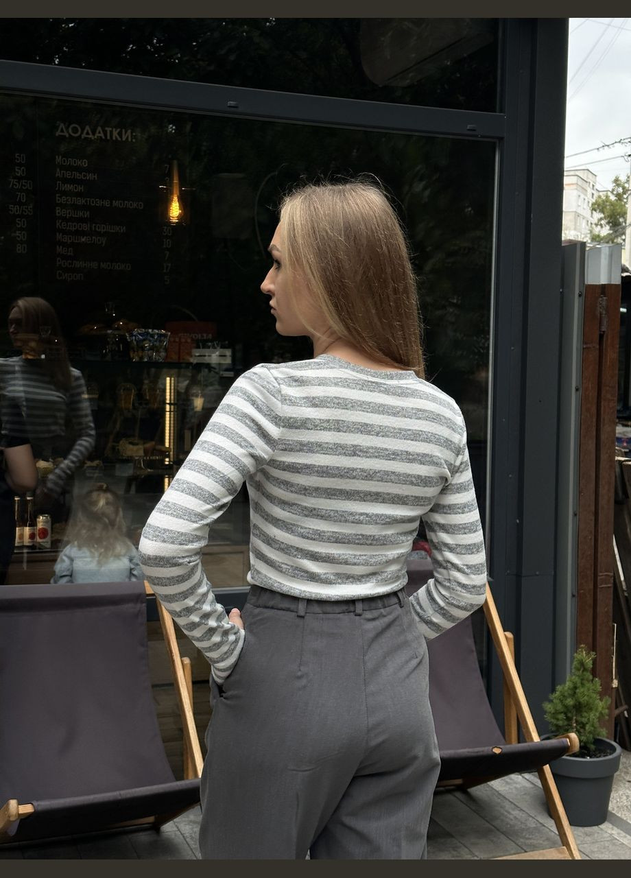 М'який жіночий лонгслів кофта Ангора S, M (44, 46) тільняшка сіро-біла Україна OBR (303106260)