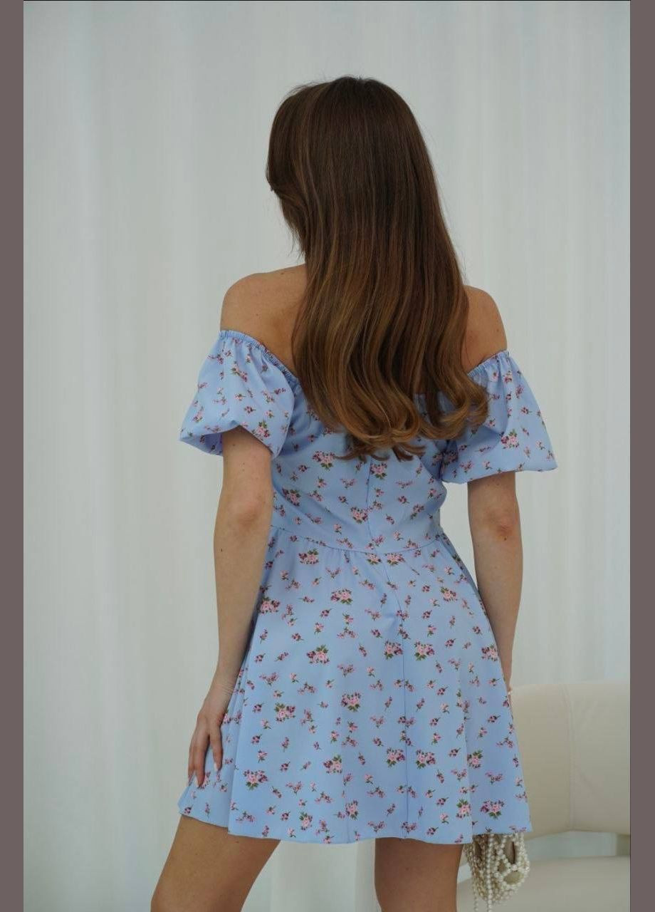 Голубое праздничный платья No Brand с цветочным принтом