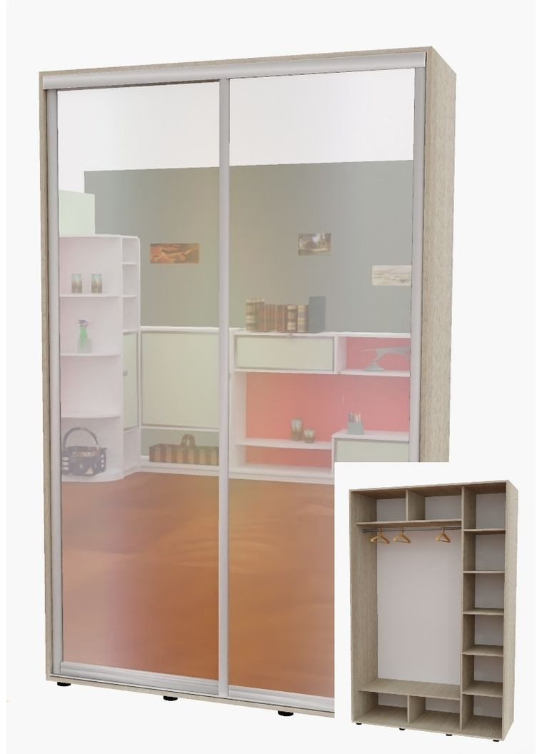 Шкаф-купе двухдверный 140*60*250 см Дуб Шамони светлый 2 двери Зеркало Алекса (360477346)