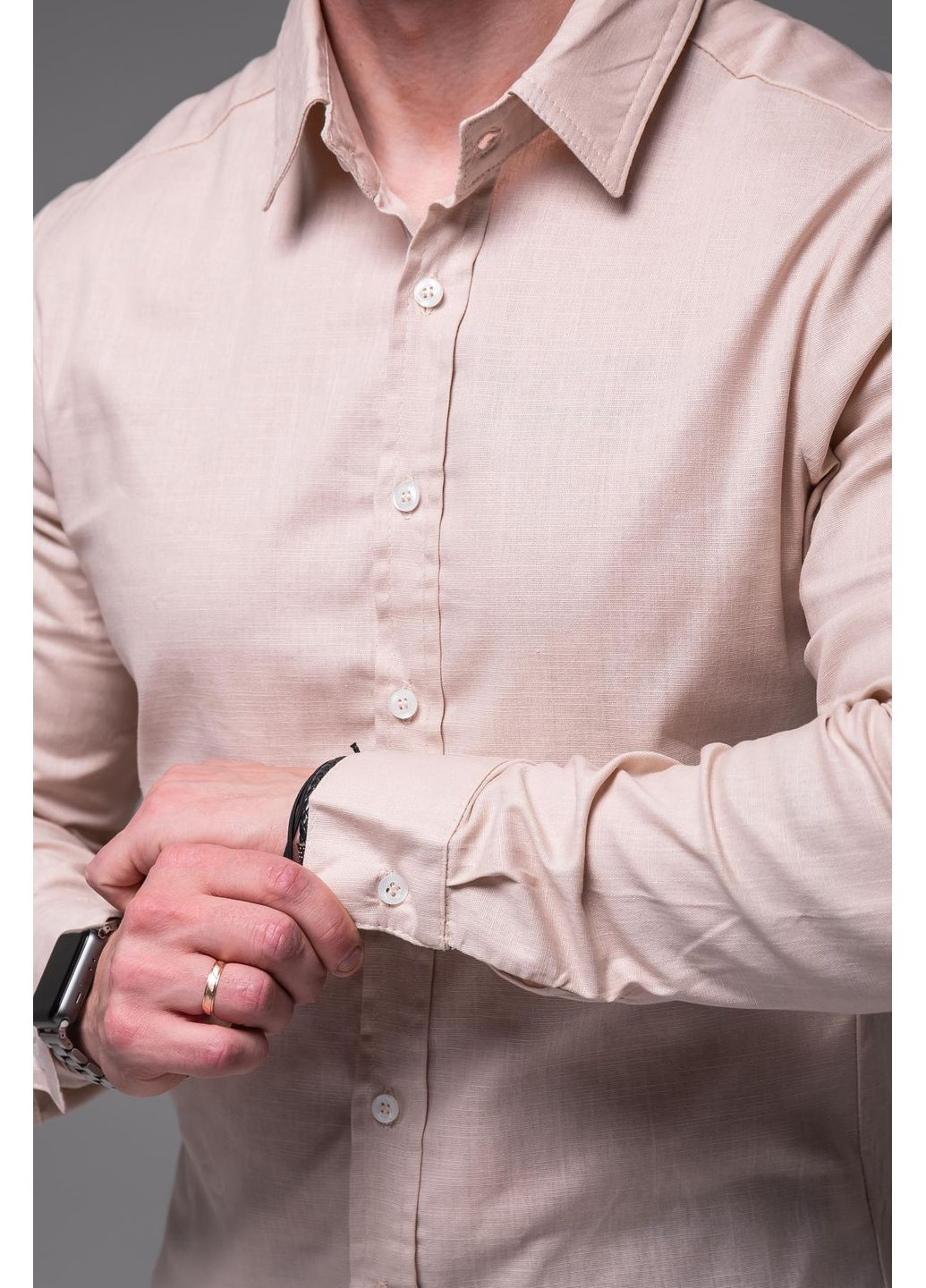 Бежевая повседневный, классическая рубашка однотонная No Brand