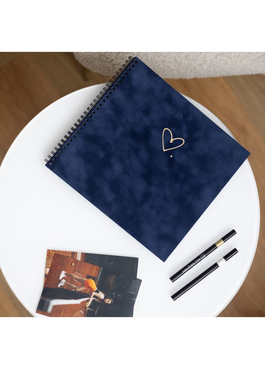 Альбом для фото Синій Велюровий | Фотоальбом з чорними сторінками | сімейний фотоальбом DIY 24×25 см Серце Your Magnets (351507920)