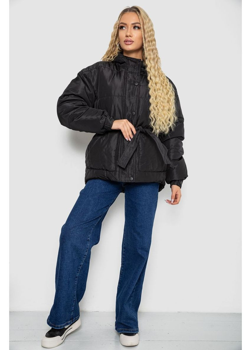 Чорна демісезонна куртка жіноча демісезонна з поясом Ager 207R2023