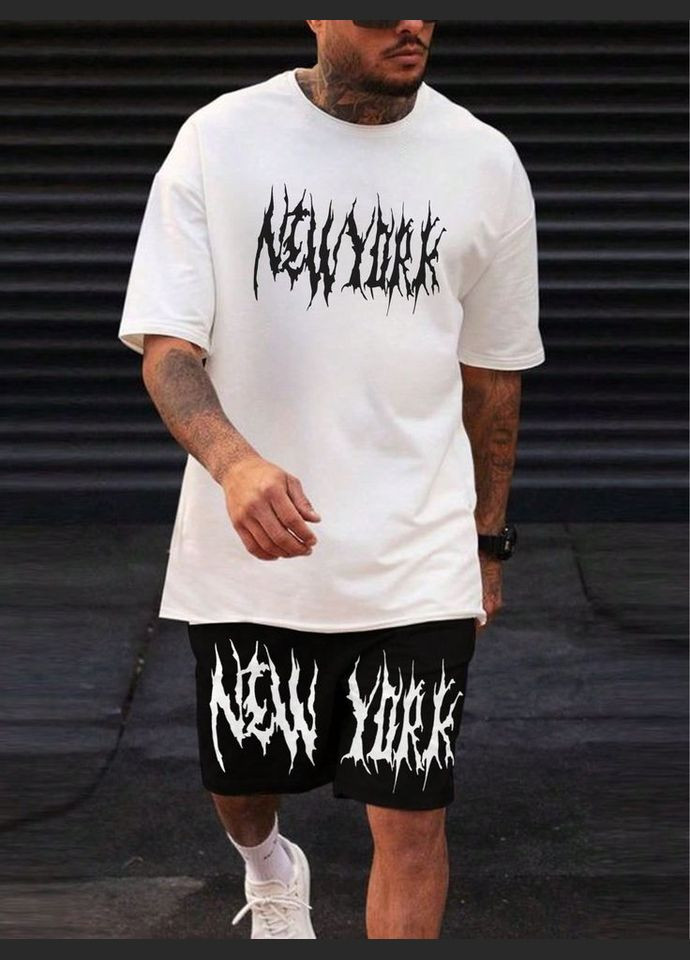 Черно-белый легкий мужской летний спортивный костюм с трендовым дизайном. No Brand (370955833)