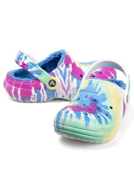 Сабо Classic утепленні cинього кольору крокси на хутрі домашні тапки Crocs Tie-Dye Lined Clog (364989006)