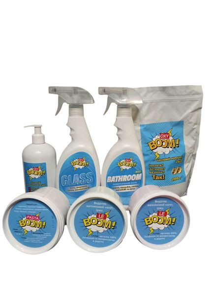 Набір Oxy Boom 7 в 1 порошок кисневий GLASS BATHROOM миючі засоби для поверхонь No Brand (330778165)