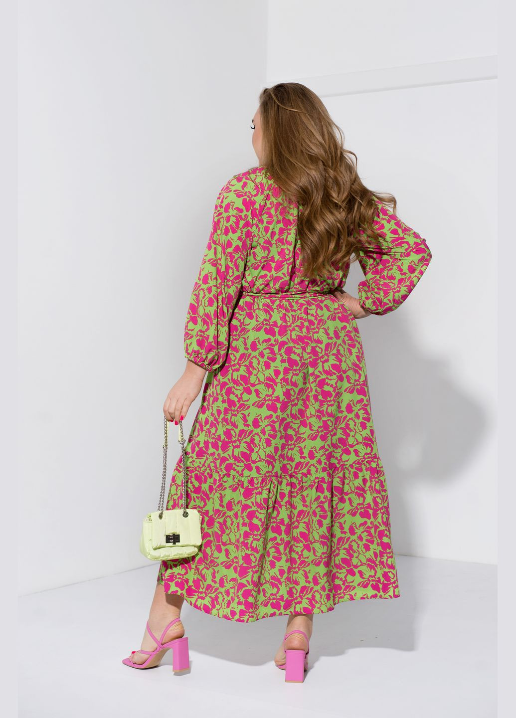 Салатова кежуал, повсякденний трендова сукня дзвін No Brand з квітковим принтом