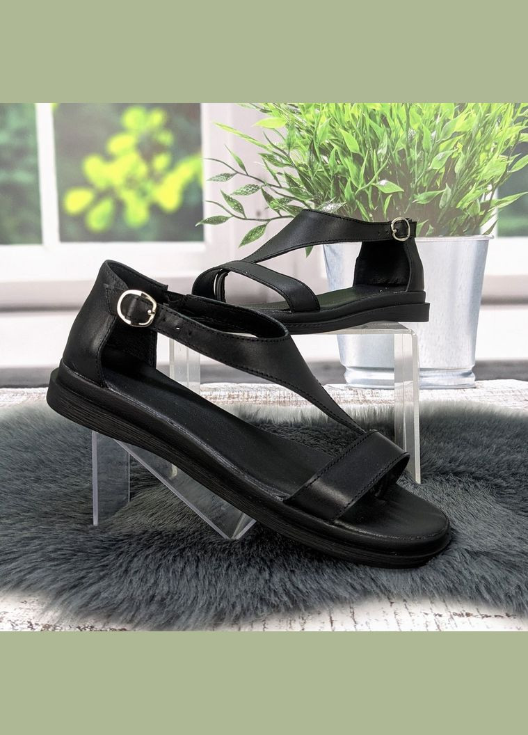 Черные босоножки женские кожаные SALI с ремешком