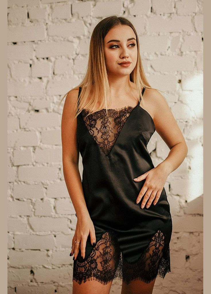 Ночнуюшка/комбинация из шелка с французским кружевом (151-NI18-bl) Kari Shop Atelier (316510947)