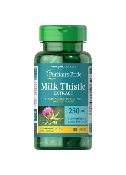 Экстракт расторопши Puritan's Pride Milk Thistle Standardized 250 mg (Silymarin) 100 caps Puritans Pride (293061866)