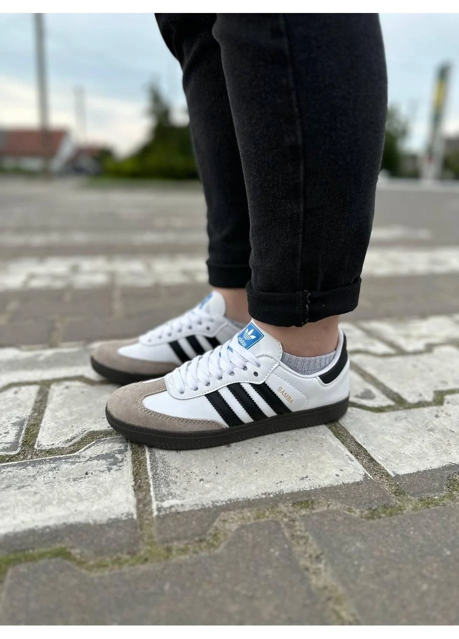 Комбіновані кросівки samba white black gum демісезон adidas 9648