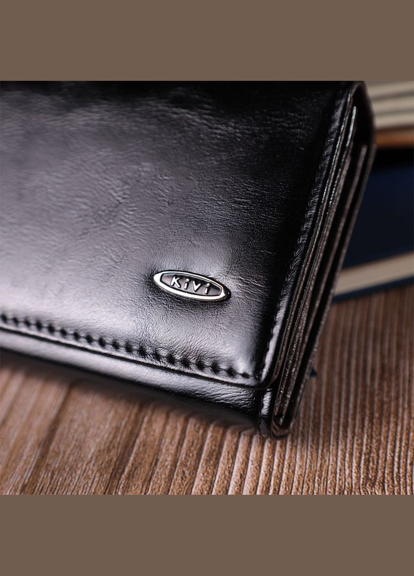 Горизонтальный женский кошелек из качественной экокожи 19087 Черный KIVI (331907186)