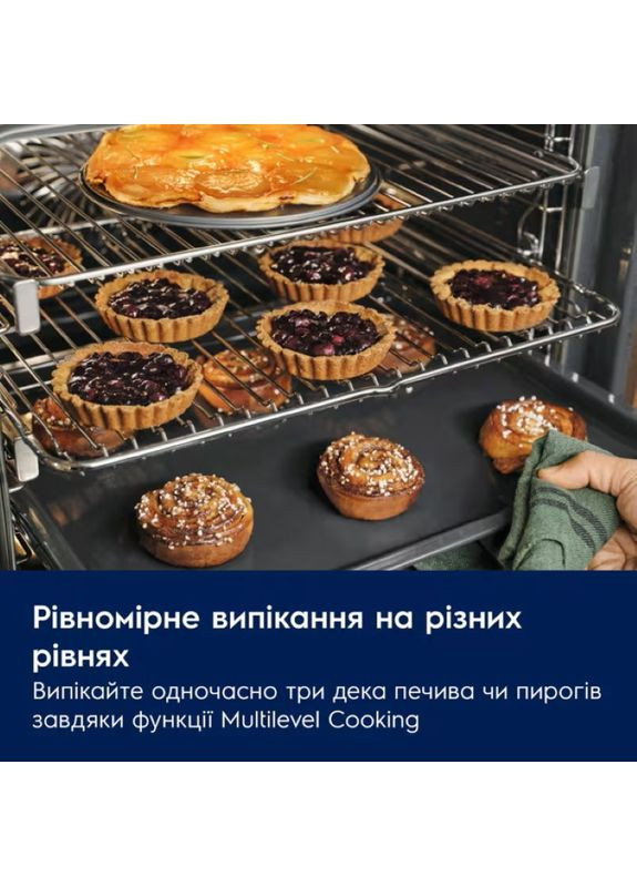 Духовой шкаф электрический, 72л, A+, дисплей, конвекция, телескопические направляющие, черный Electrolux (360401411)