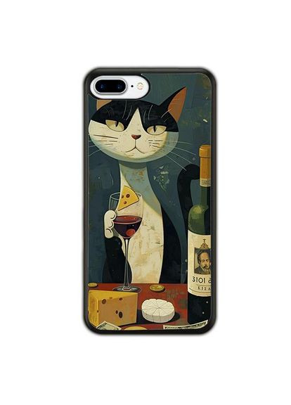 Чохол для Apple Iphone 8 Plus Котик та вино Чорний No Brand (302218371)