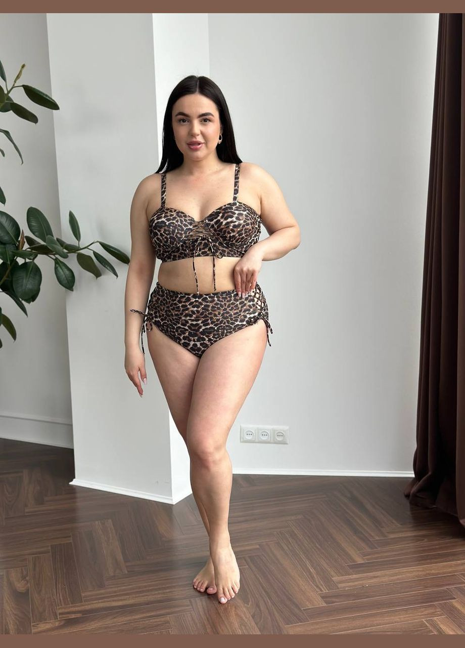 Комбинированный летний стильный трендовый купальник с леопардовым принтом раздельный No Brand
