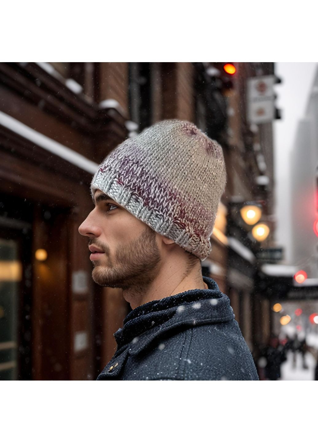 Стильна шапка біні для чоловіків "Даллас", сірий мікс, ручна робота від, 50-58 см PRIGRIZ (369165095)