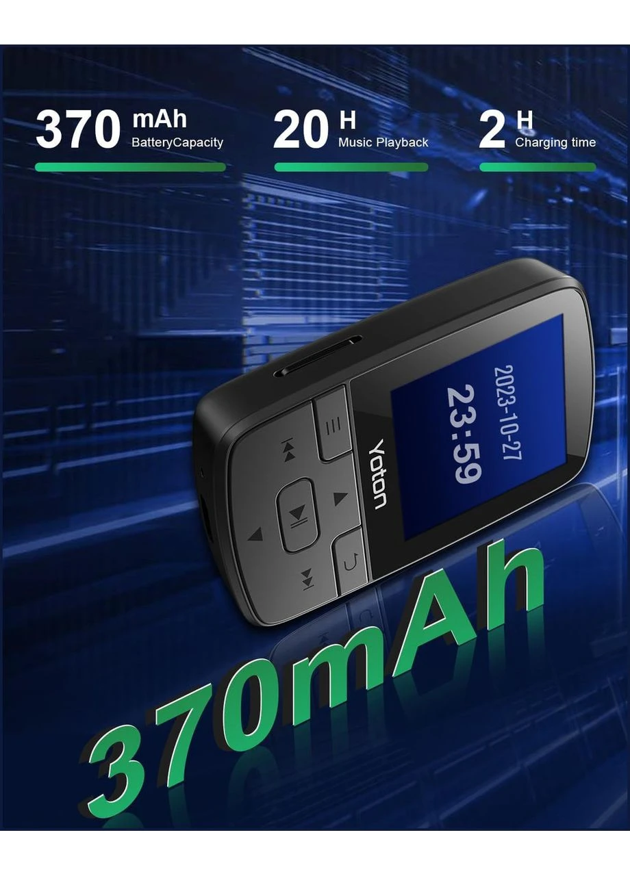 MP3 плеєр YOTON YM03 Bluetooth 5.2, 64 ГБ — Hi-Res аудіо, 1.4″ екран, FM-радіо, спортивний кліп, USB-C, чорний No Brand (388579671)
