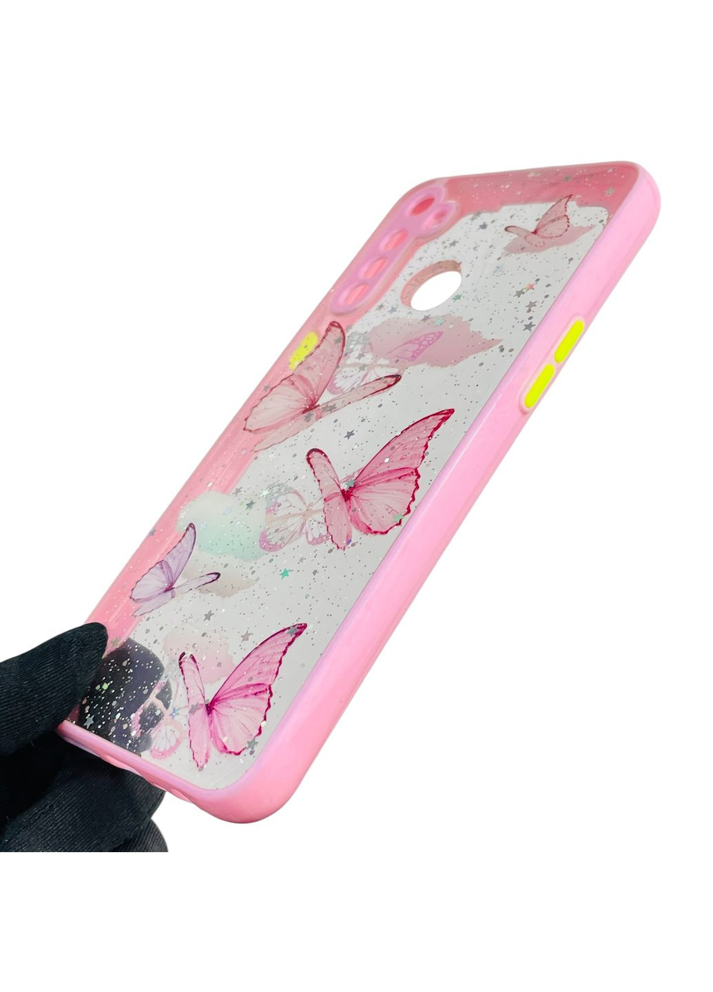 Чехол для C3 с блёстками с бабочками на реалми с3 розовый Realme (366385624)