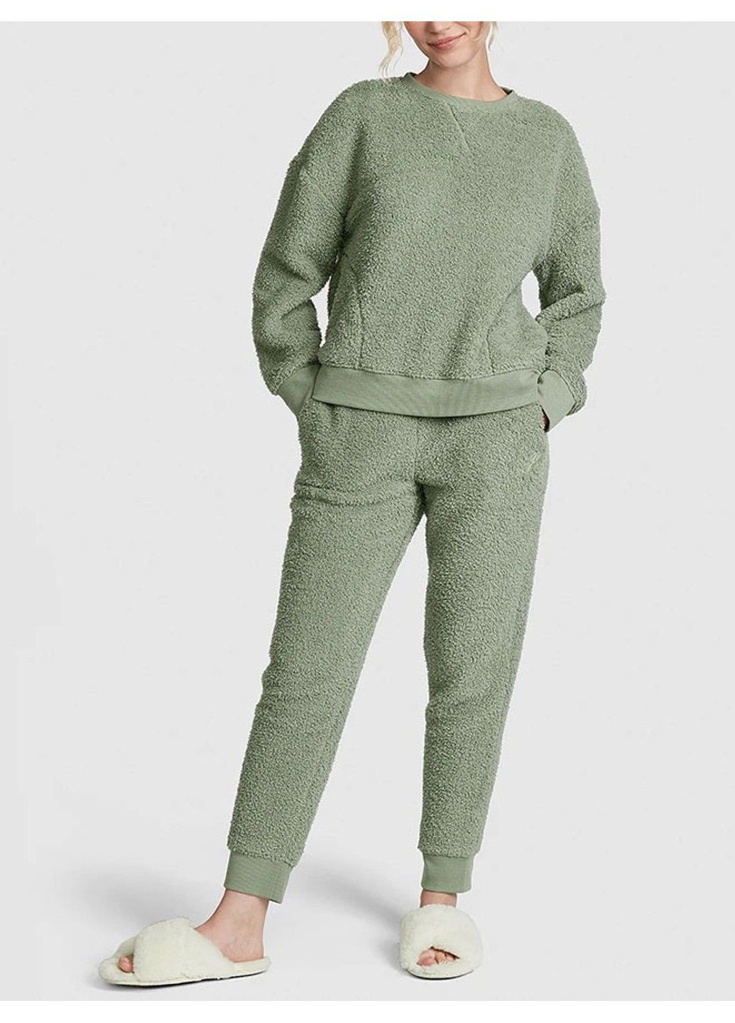 Бежевые капцы pink faux fur slipper ivory white Victoria's Secret