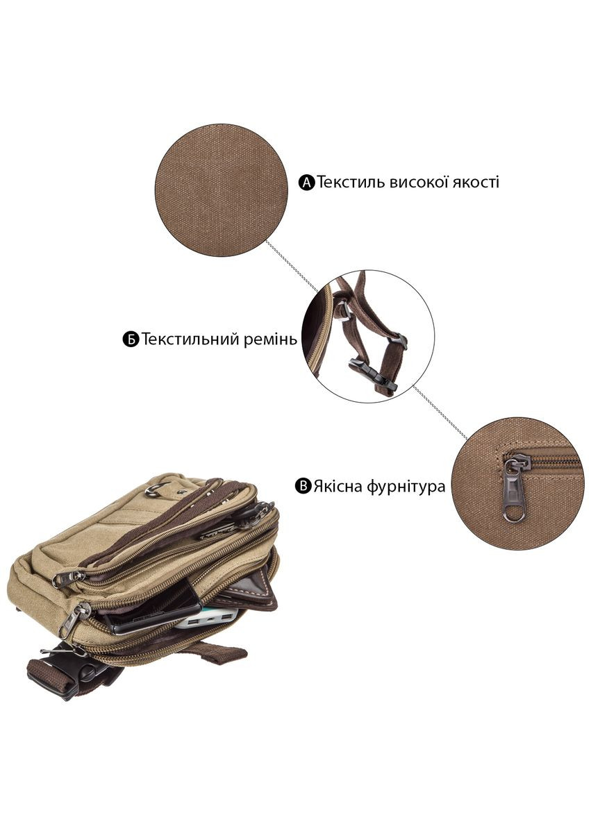 Текстильна бананка на Vintage Vintage з кишенями для подорожей хакі (sku_20081) No Brand (329901816)