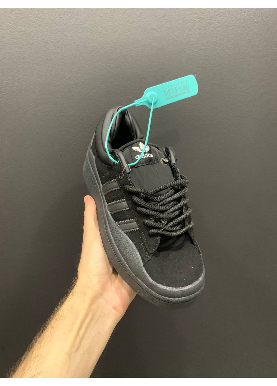 Черные демисезонные кроссовки мужские adidas campus x bad bunny full black адидас кампус No Brand