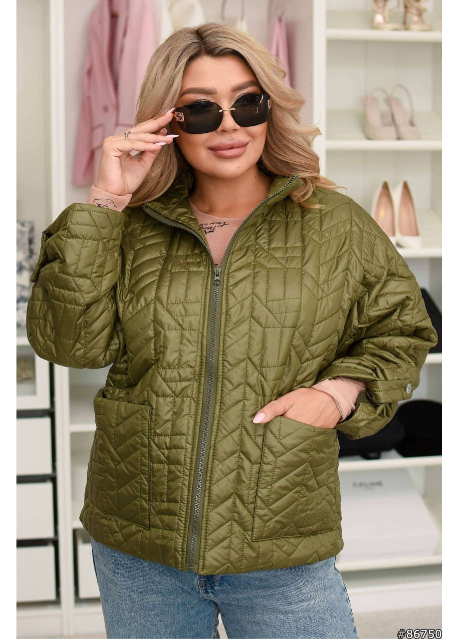 Оливкова (хакі) демісезонна курточка стьобана універсальна яскрава — заміри в описі куртка-пальто GD/GL Модний простір