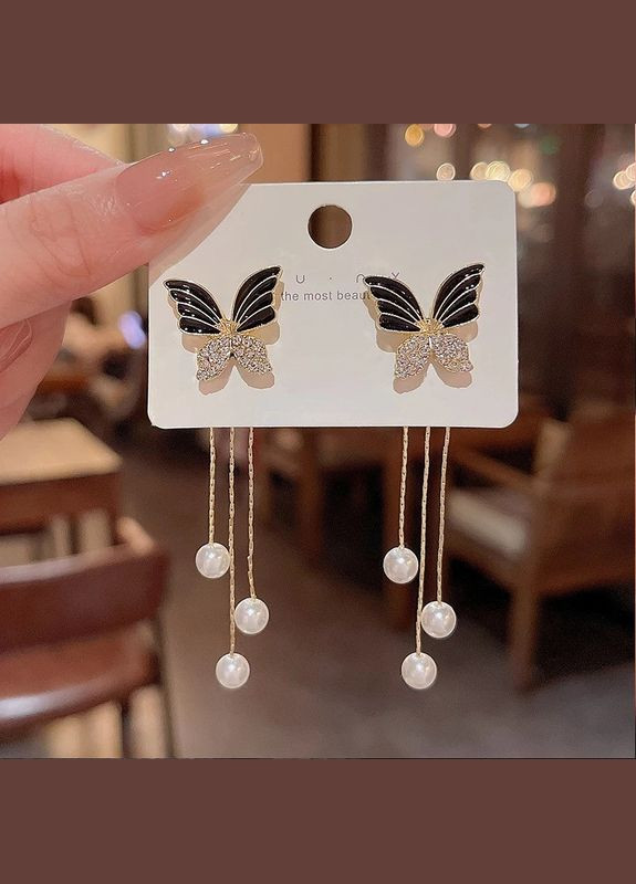 Довгі сережки джекети метелики з ланцюгами 2 в 1, 3796 Fashion Jewelry (336949932)