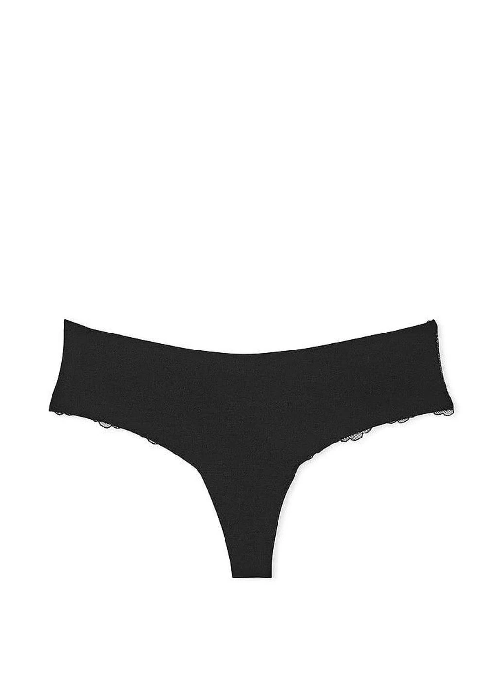 Трусики-стринги женские бесшовные No-Show Lace-Back Thong Panty черные M Victoria's Secret (316659318)