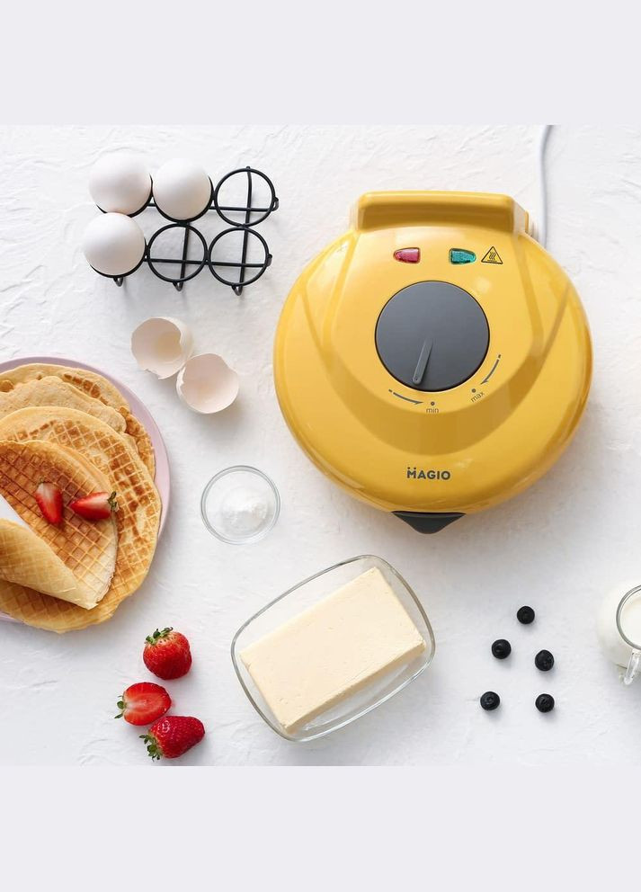 Електрична вафельниця MG-397 770 Вт для ріжків тонких вафель жовта Magio (297332158)