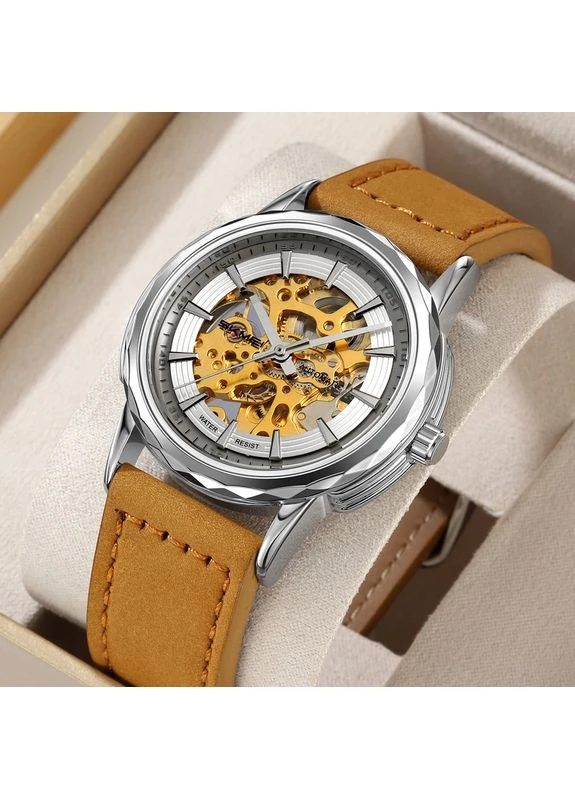 Наручные часы M035LSILTBN Silver-Light Brown Leather Skmei (389915811)