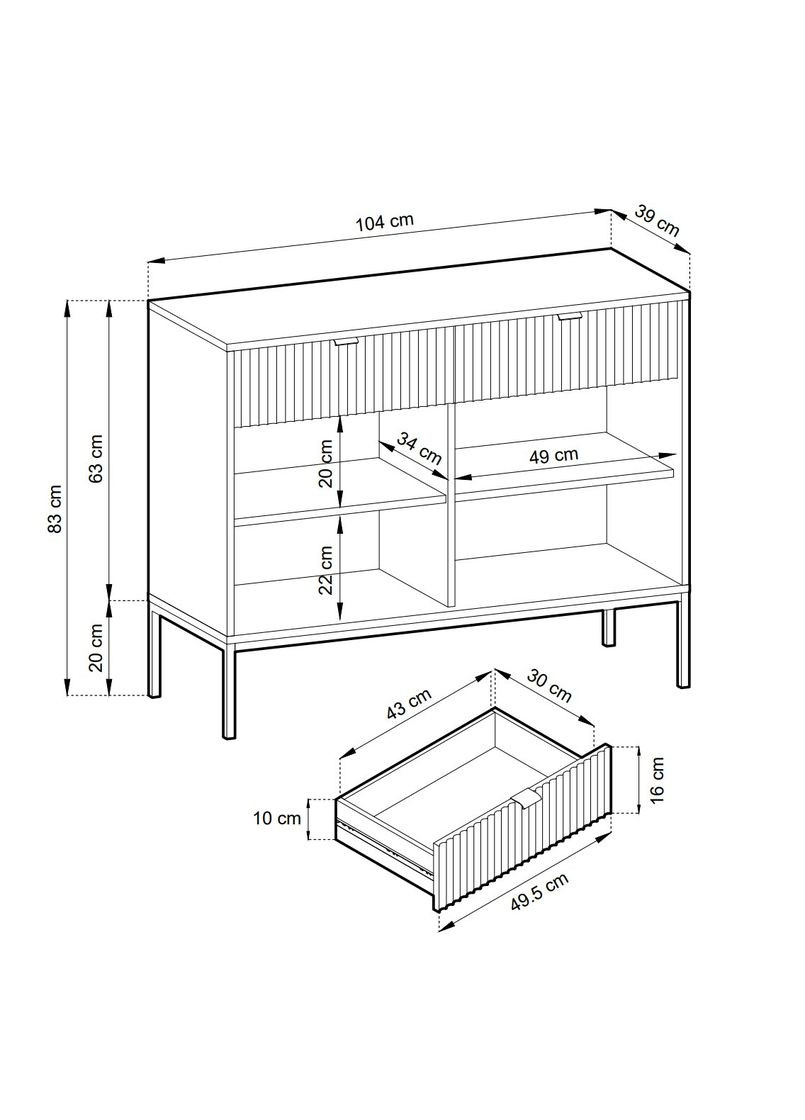 Комод Новая/Nova 2-дверный с 2 ящиками и черными ножками KSZ104 (PFH-091216) Perfect Home (367179002)