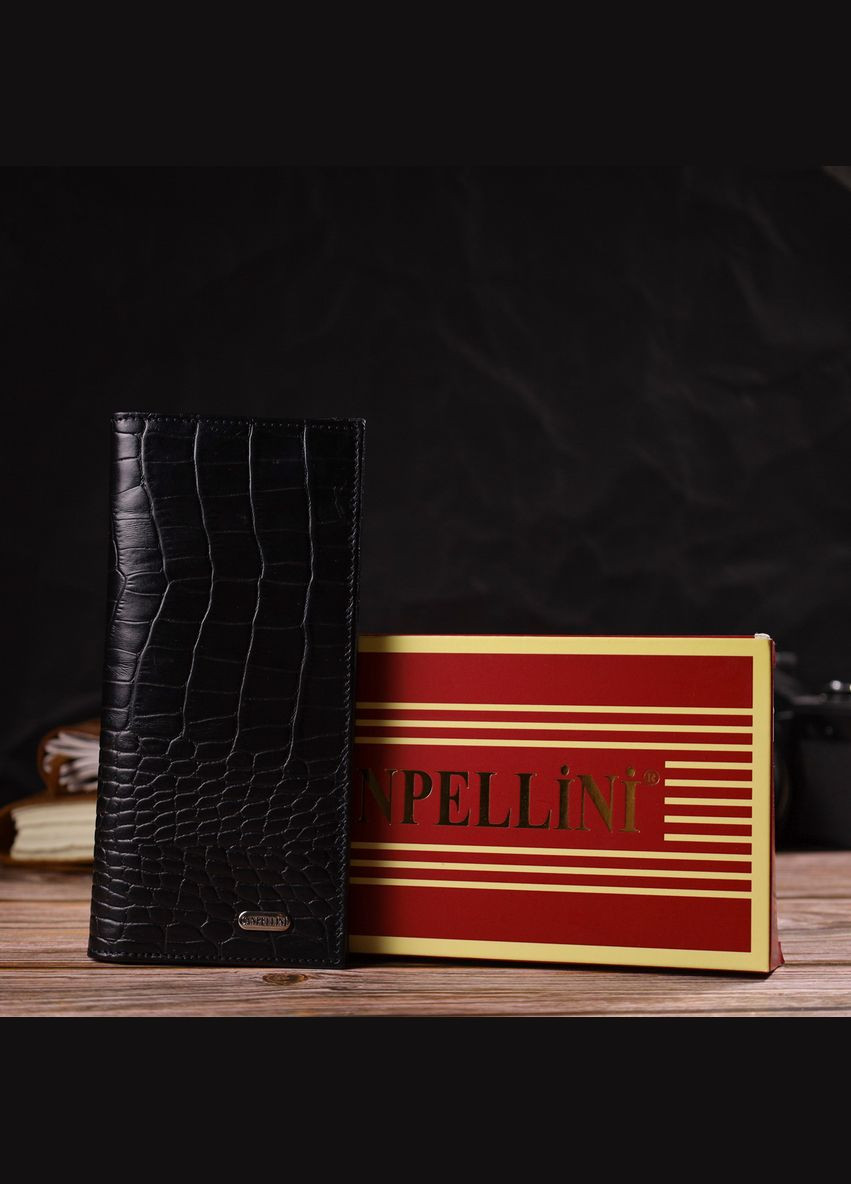 Кошелек мужской Кожаный с тиснением под крокодила 21896 Черный Canpellini (306881498)