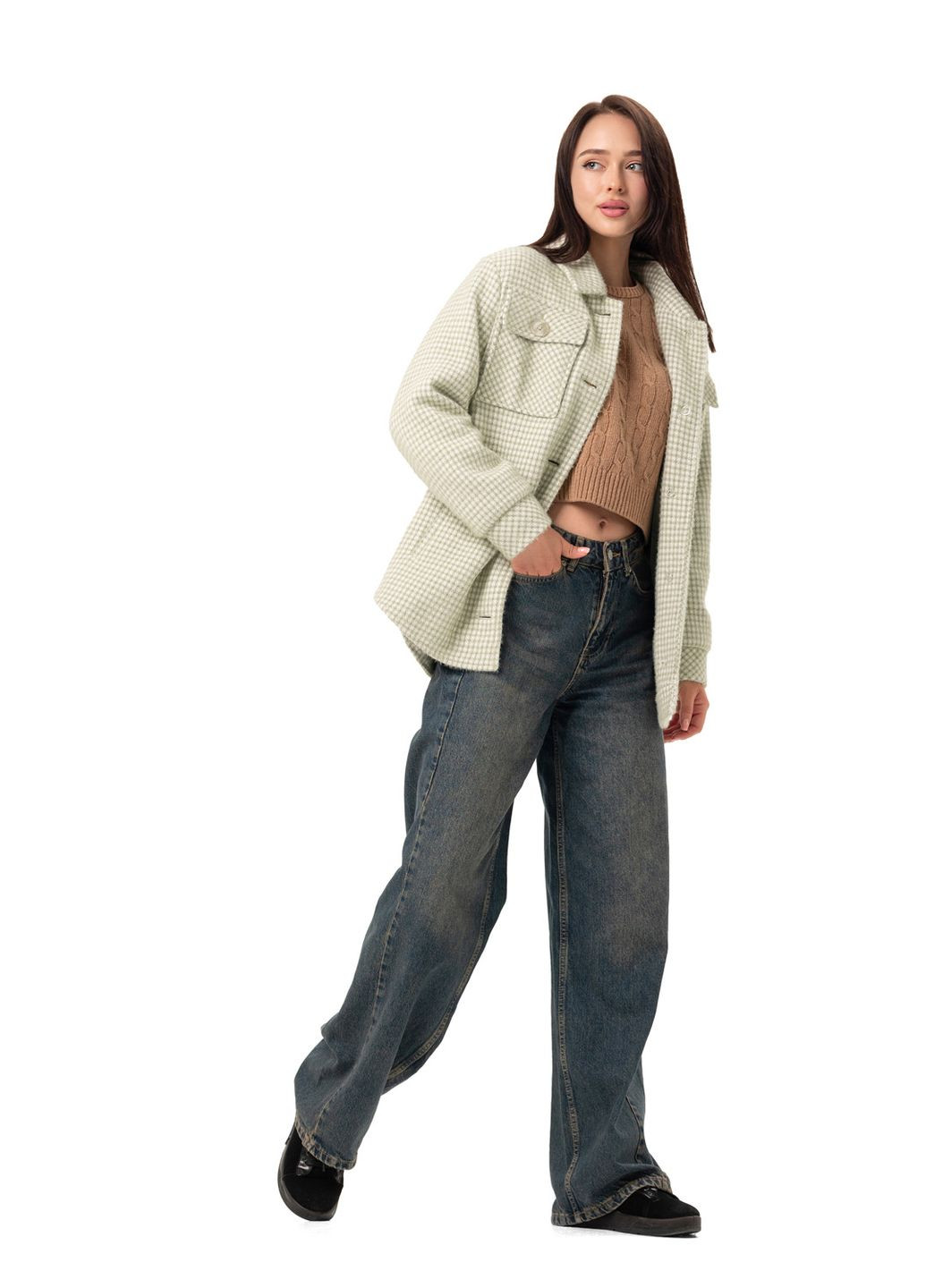 Фисташковое демисезонное Пальто-рубашка Эйда фисташковый (париж) Emass