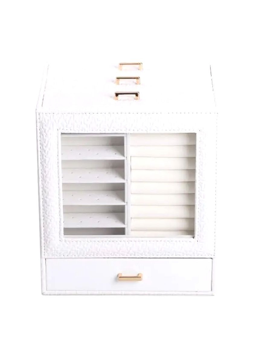 Шкатулка для украшений из экокожи 3 яруса органайзер для драгоценностей белая с велюровым покрытием ProDobro (364192741)