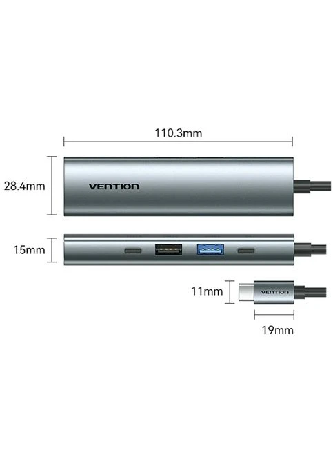 Док-станція USB3.0 Type-C --> HDMI /USB 3.0/USB 2.0/Type-C 2.0/ PD 100W Hub 5-in-1 Vention (377469902)