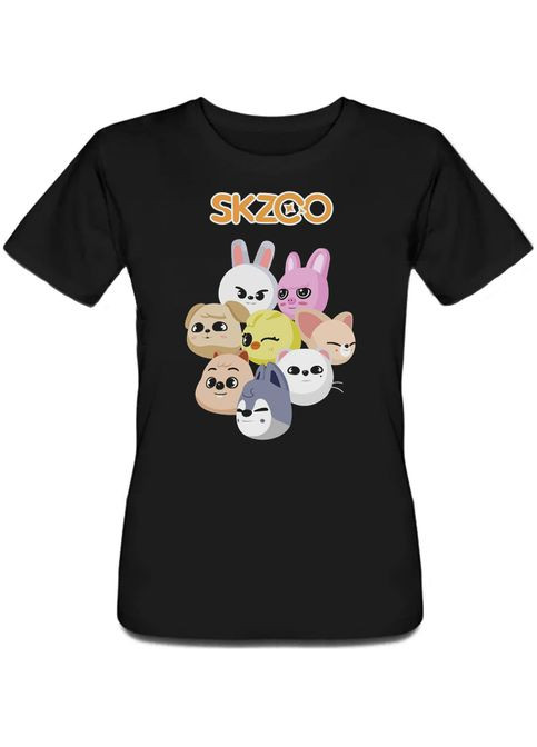 Чорна літня жіноча футболка stray kids - skzoo (чорна) Fat Cat