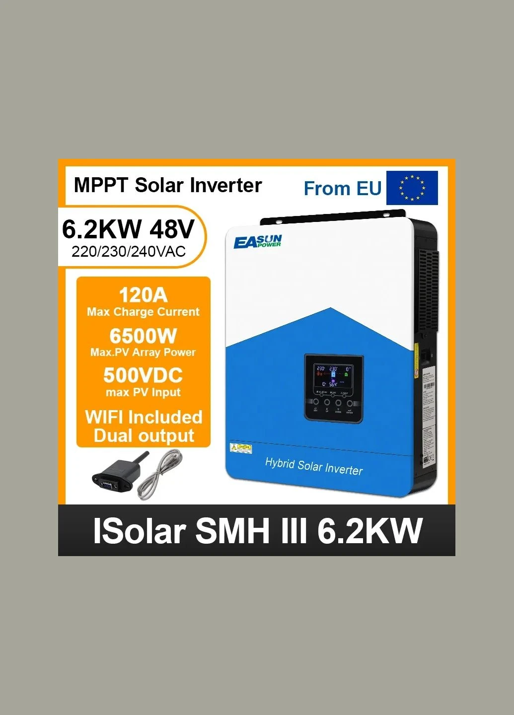 Гибридный инвертор EASUN 6.2kW 48V ISolar-SMH-III-6.2KW (6200VA/6200W Max CH 120A AC 100) Wi-Fi EASUN POWER (387640181)
