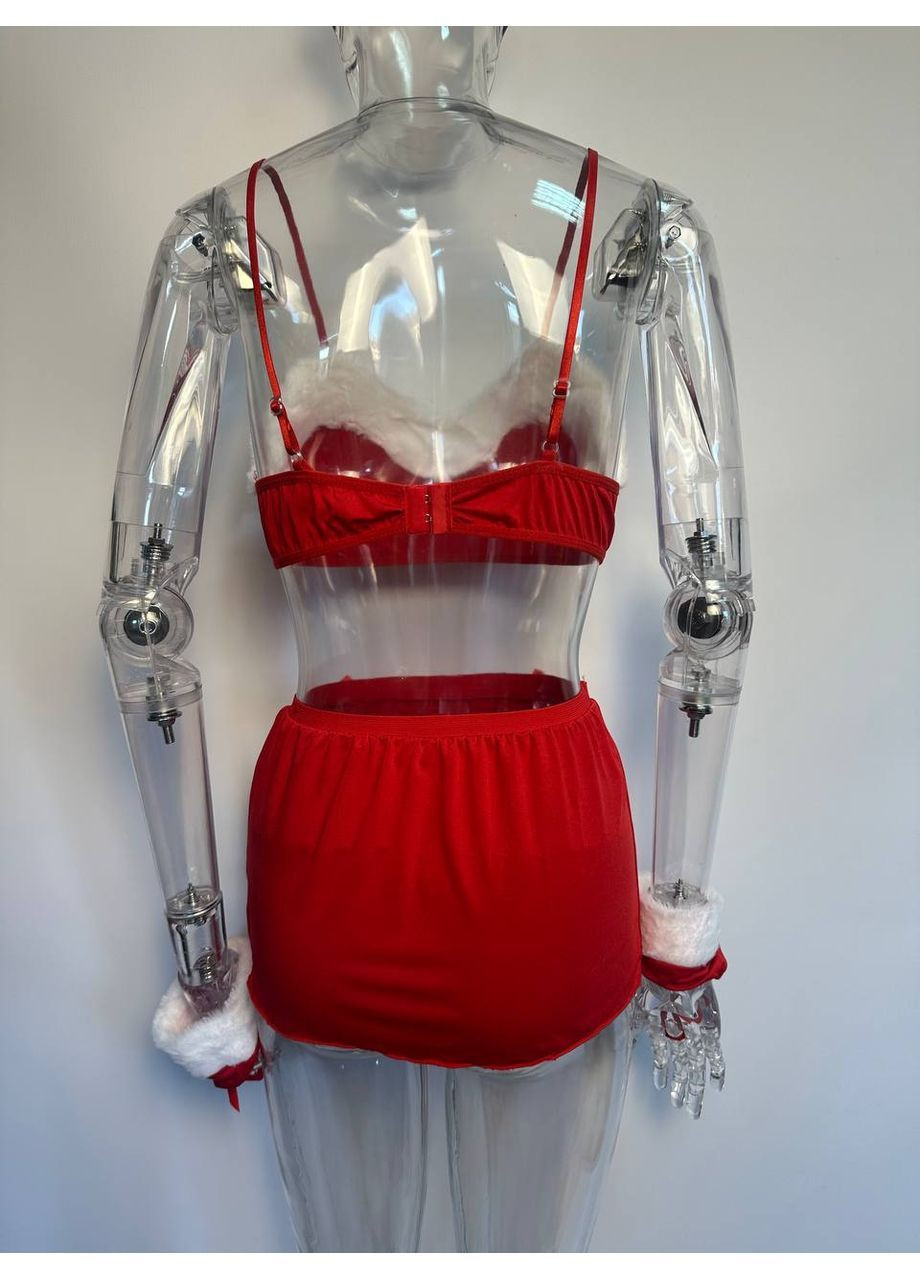 Жіночий спокусливий костюм міс Клаус для рольових ігор декорований хутром з рукавичками No Brand костюм міс Клаус червоний (367833689)