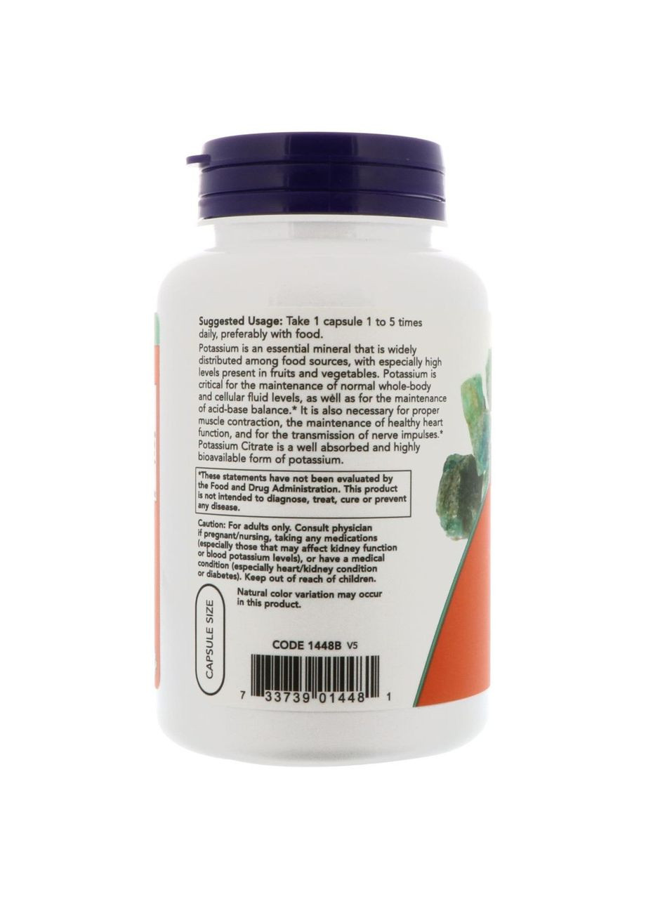 Калий цитрат, Potassium Citrate,, 99 мг, 180 капсул Now Foods (364311954)