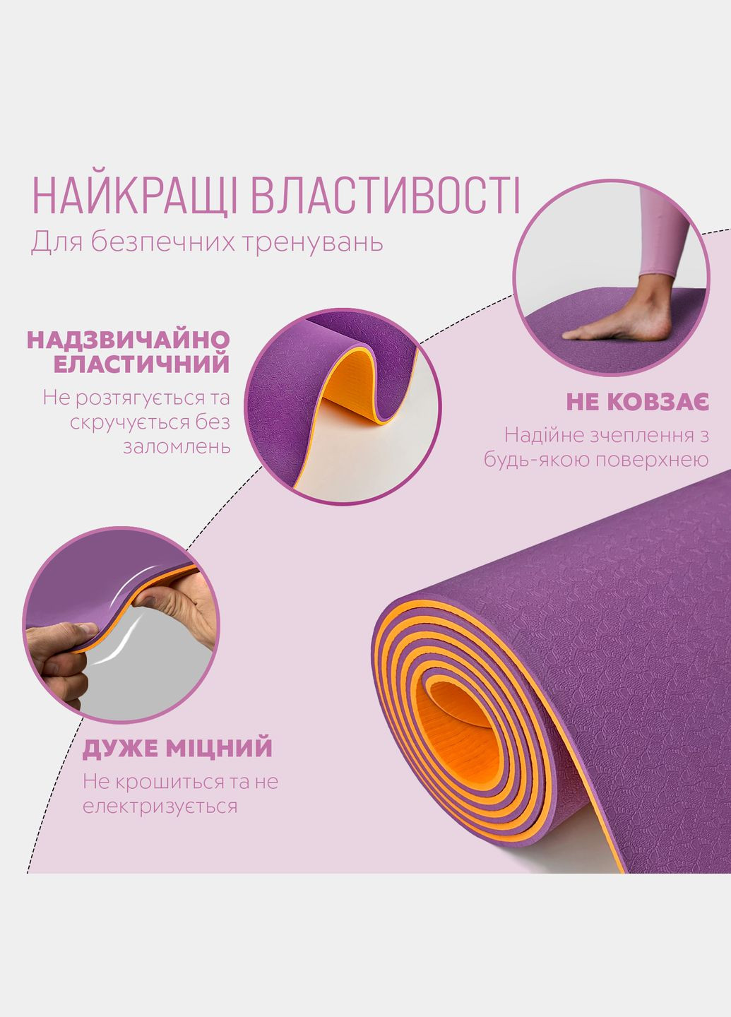 Килимок для йоги та фітнесу TPE+TC 6мм двошаровий фіолетовий-помаранчевий EasyFit (345712606)