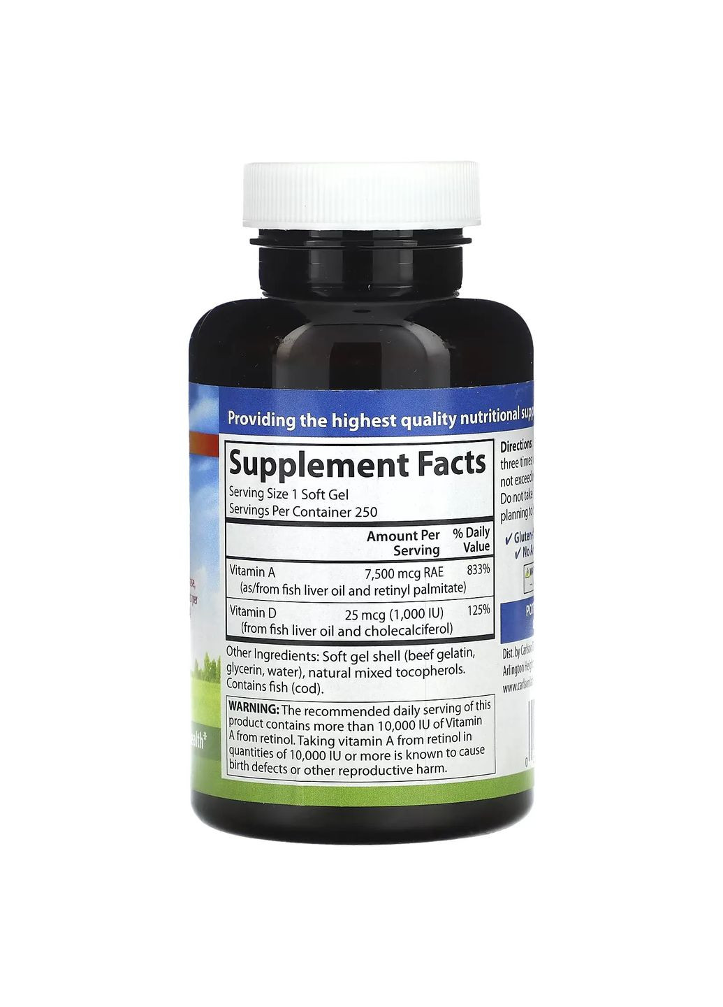 Вітаміни A 7500 мкг RAE та D 25 мкг (1000 МО), 250 капсул Carlson Labs (302679186)