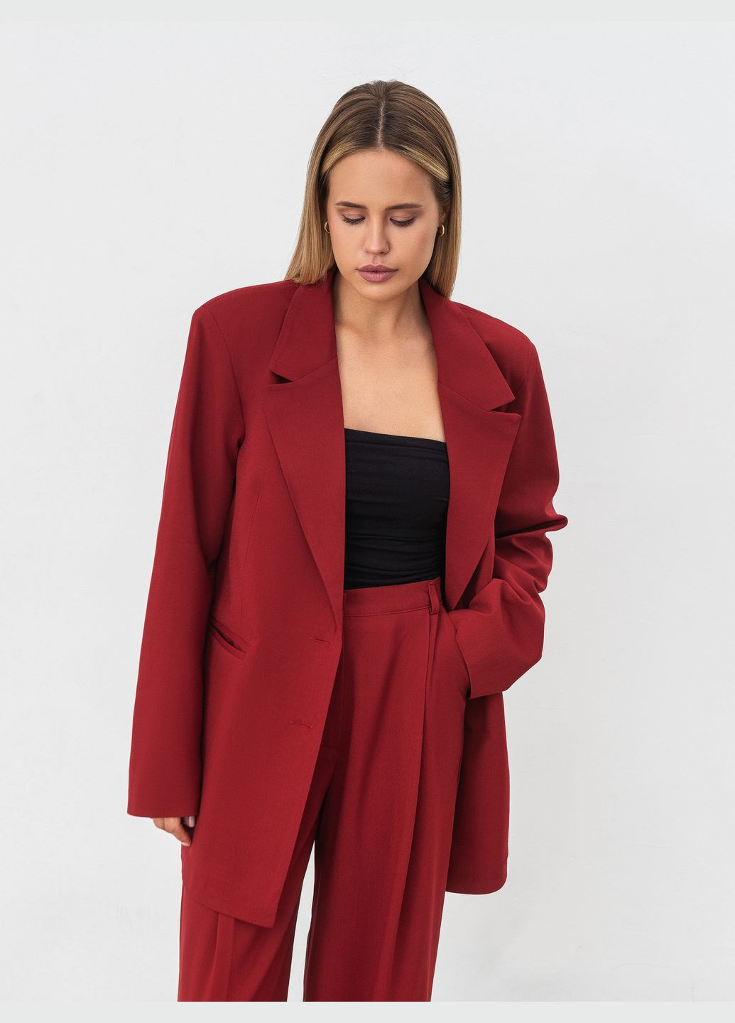 Темно-красный женский пиджак Romashka полосатый - демисезонный