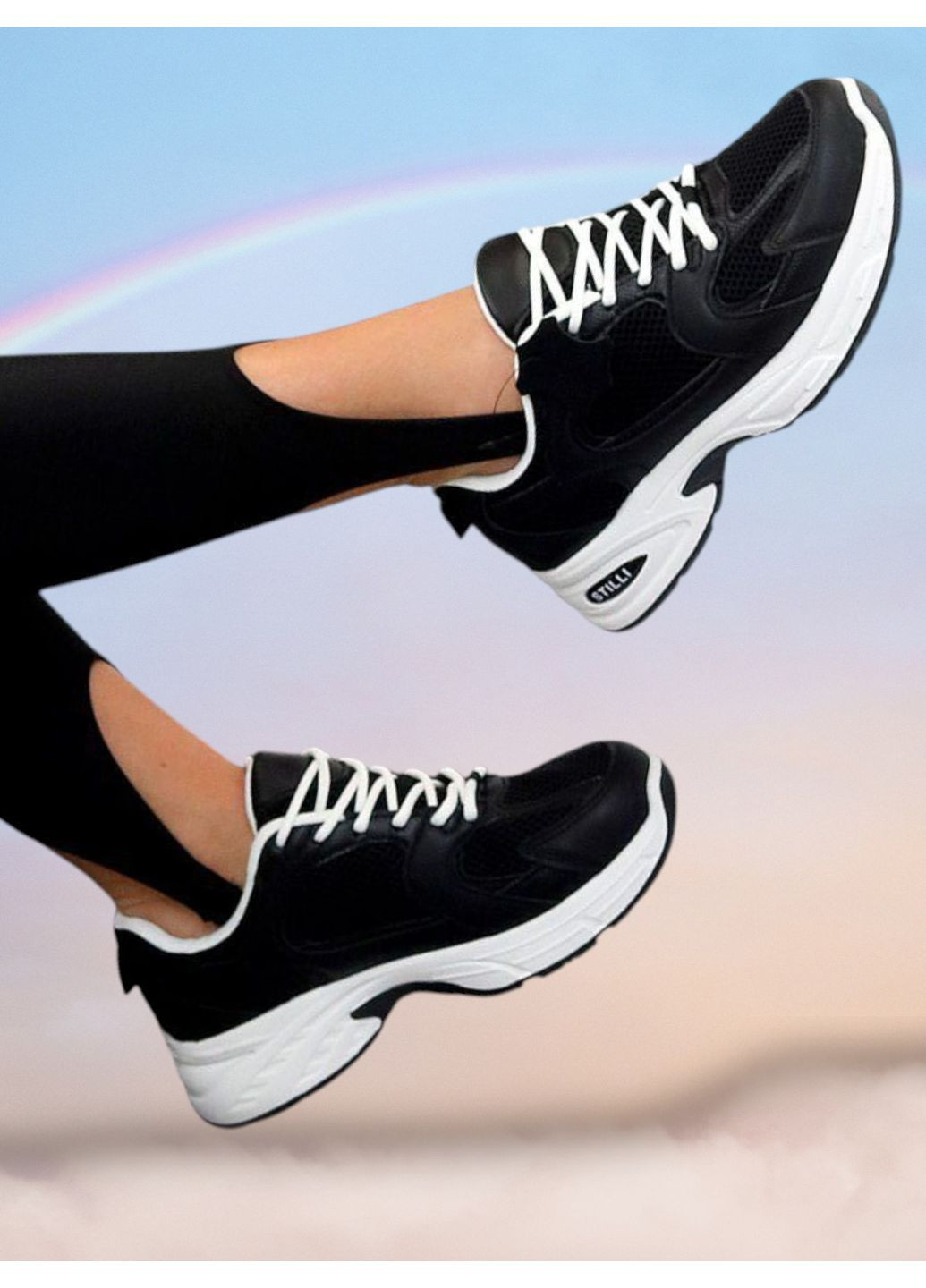 Жіночі літні кросівки чорні сітчасті легкі з білою підошвою Stilli Кросівки чорні літо (349821250)