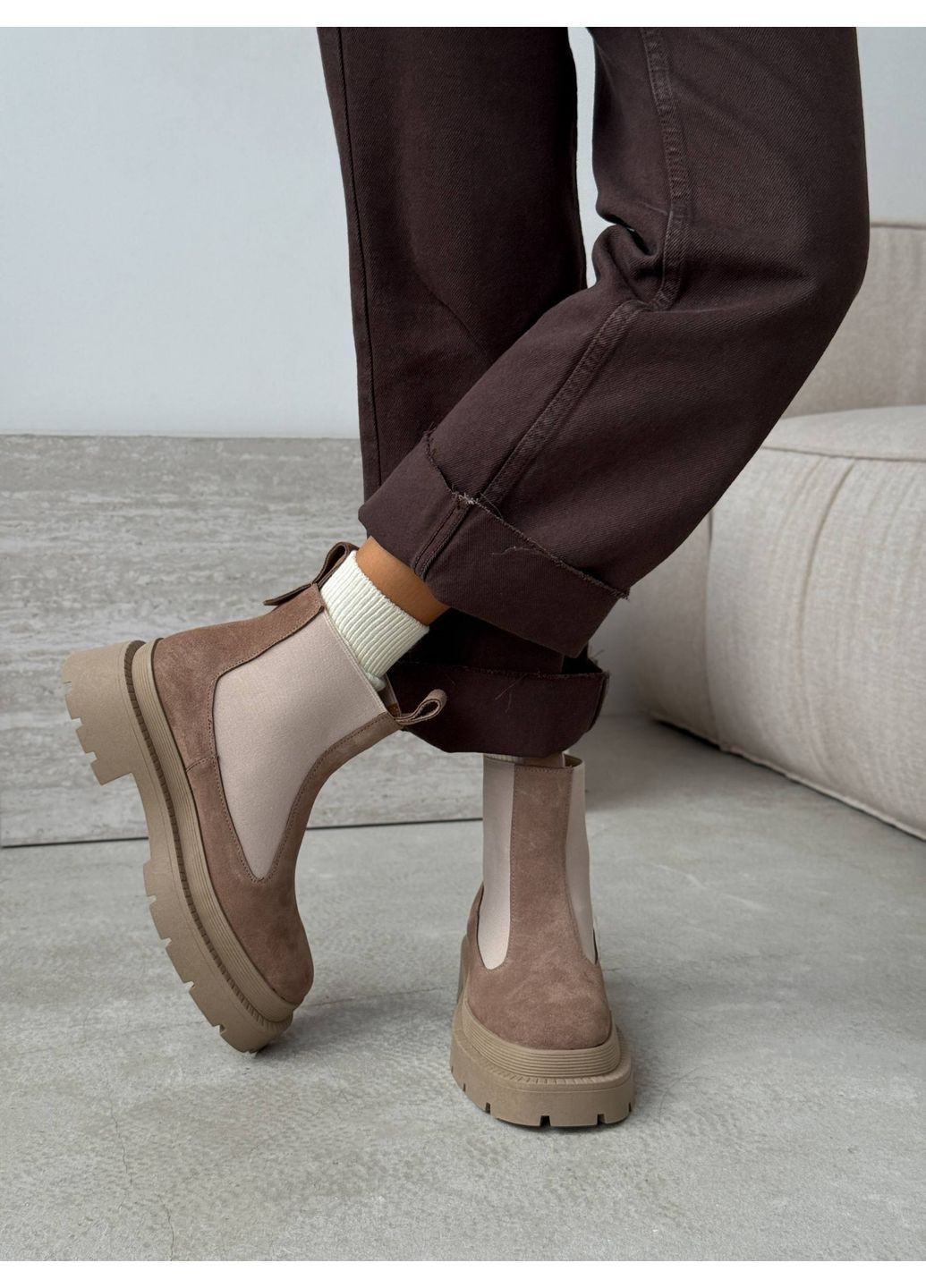 Осенние демисезонные челси No Brand из натуральной замши