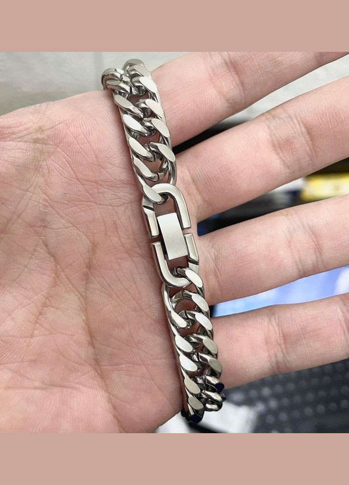 Мужской серебряный браслет стальной, мужская цепочка на руку 12 мм No Brand (328048523)