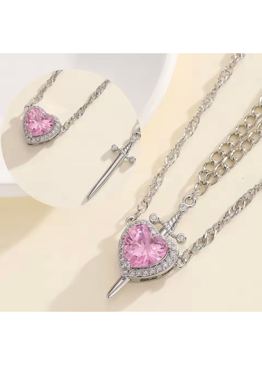 Парні підвіски "сердечко і меч", парні підвіски з сердечком і мечем, підвіски дружби, кулон, кольє Fashion Jewelry (337718814)