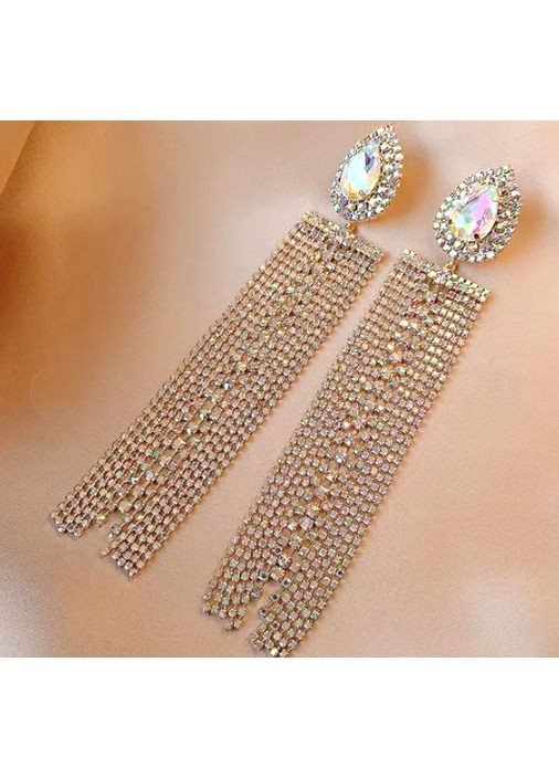 Сережки біжутерія довгі в стразах No Brand (366668034)