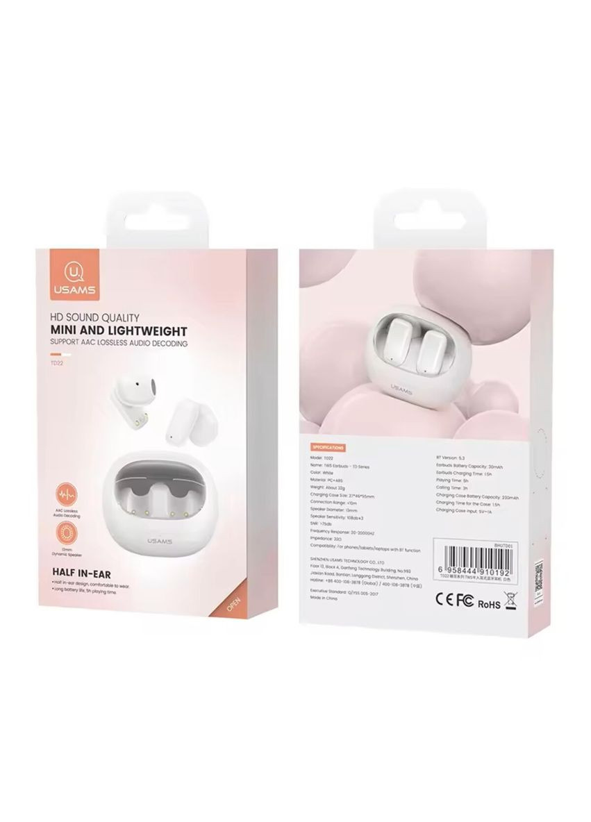 Бездротові навушники TWS Earbuds - TD Series BT5.3 white USAMS US-TD22 (340279582)