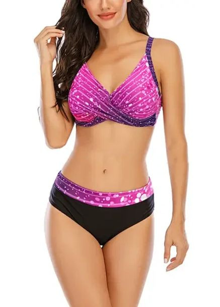 Рожевий літній гарний роздільний купальник із чашечками великих розмірів із декольте. яскравий купальник для пишних форм, 5xl China