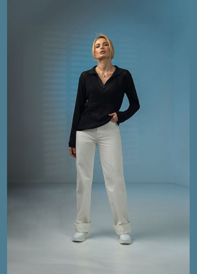 Чорний демісезонний жіноче ажурне поло з віскозної пряжі (2717) Triko Bakh